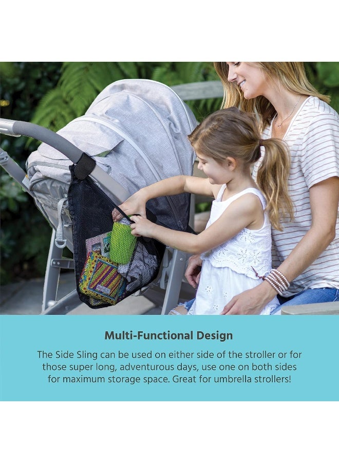 J.L. Childress Side Sling, Universal Fit Stroller Mesh Cargo Net and Organizer, Extra Storage Space, Non-Slip Adjustable Straps, Black - Image 3