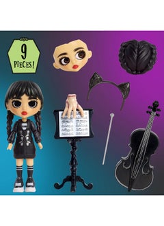 Just Play Wednesday Deluxe 6-Inch Articulated Figure, 11-Pieces, Interchangeable Face Plates And Fashion, Customizable Collectible Figurine, Kids Toys For Ages 3 Up  - Image 2