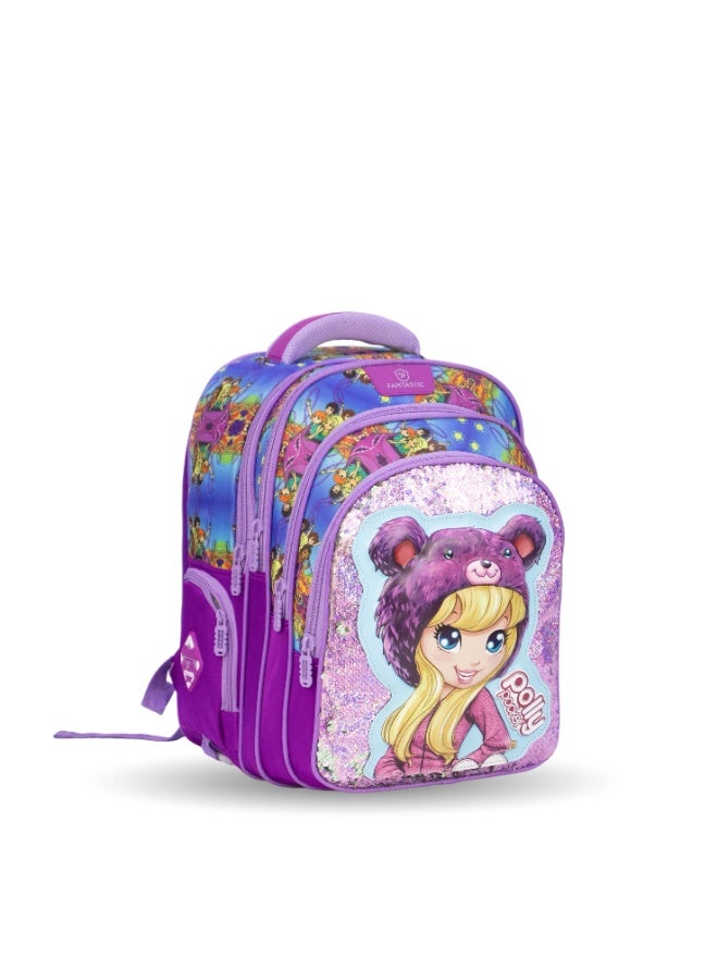 Fantastic QY011 Fantastic School Backpack, Cartoon Design, 3 Compartments, 16 Inch, Purple, Water Resistant - Image 1