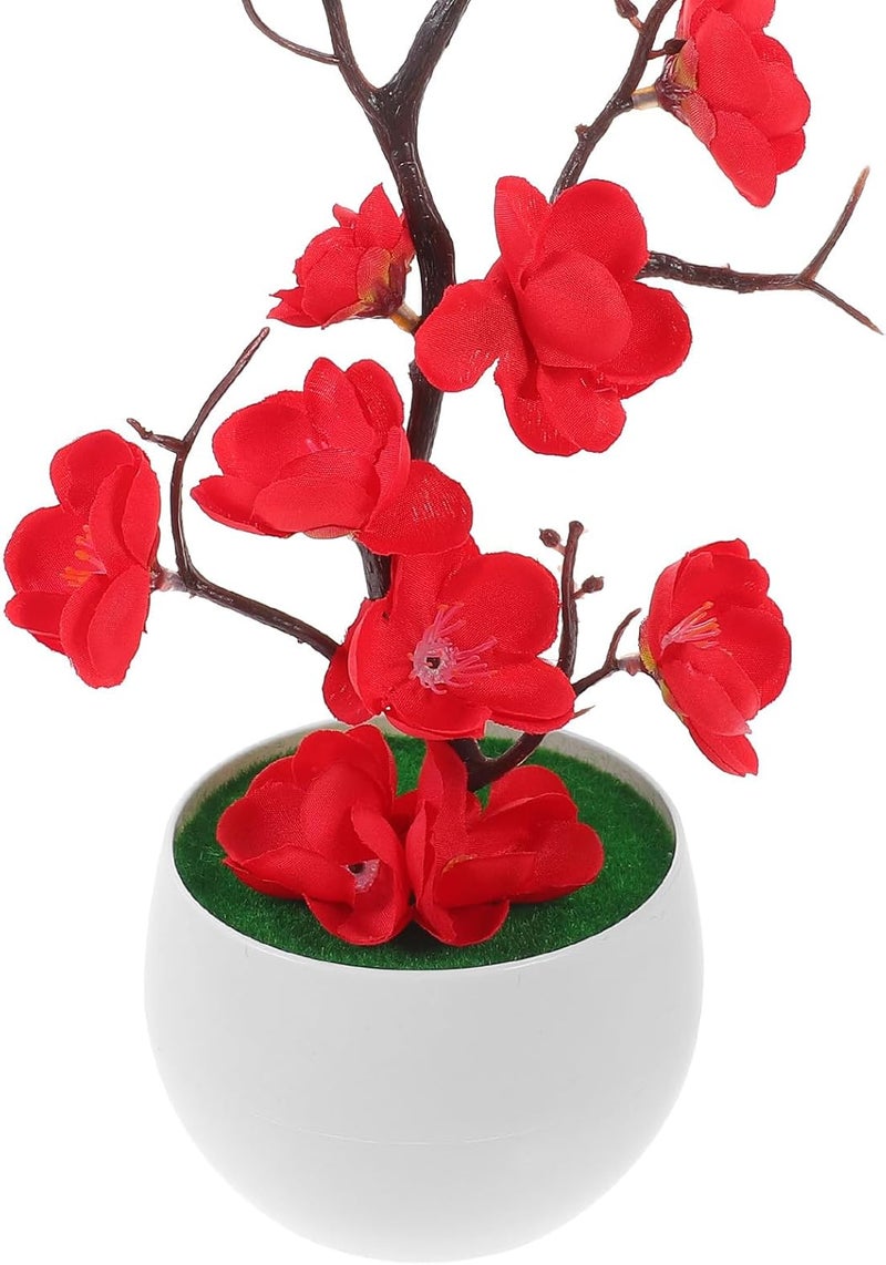 ABOOFAN Artificial Plum Blossom Branches Faux Flowers with Stems Red Simulation Potted Plant Decor for Living Room Indoor Home Accent - Image 2
