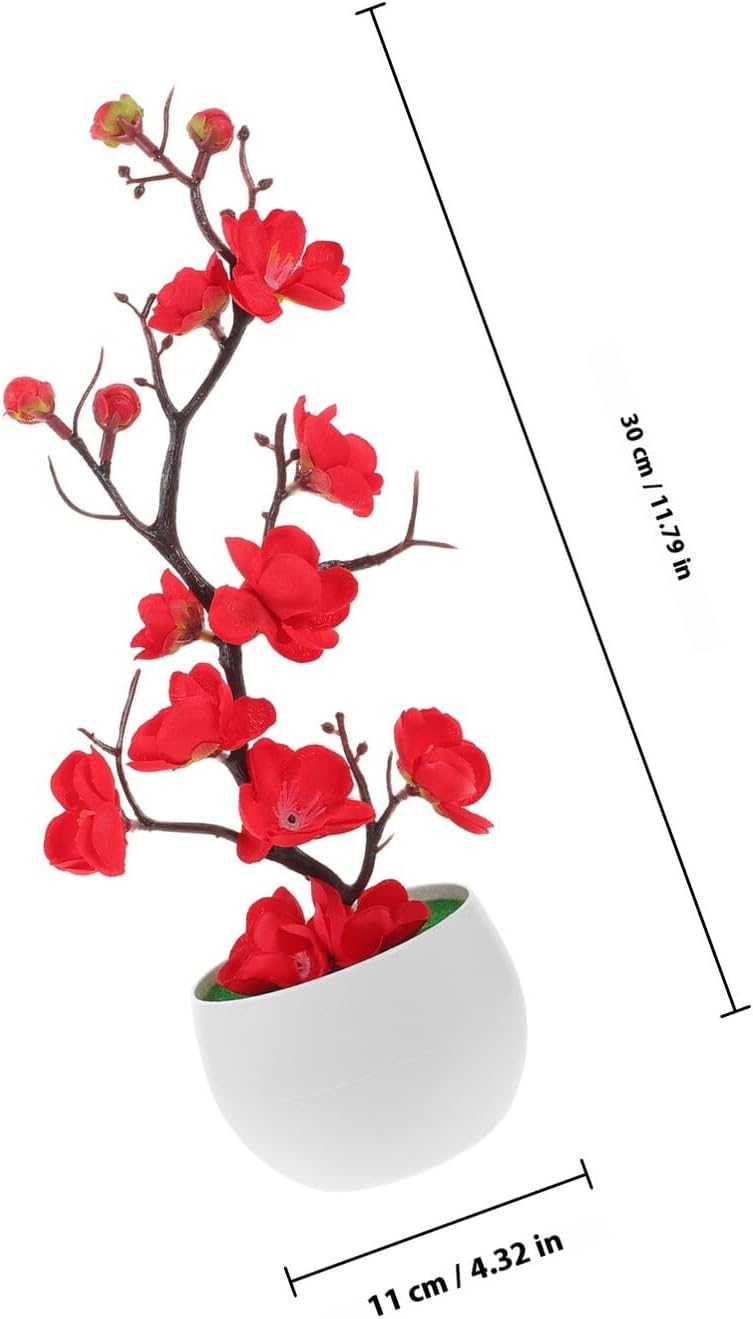 ABOOFAN Artificial Plum Blossom Branches Faux Flowers with Stems Red Simulation Potted Plant Decor for Living Room Indoor Home Accent - Image 1