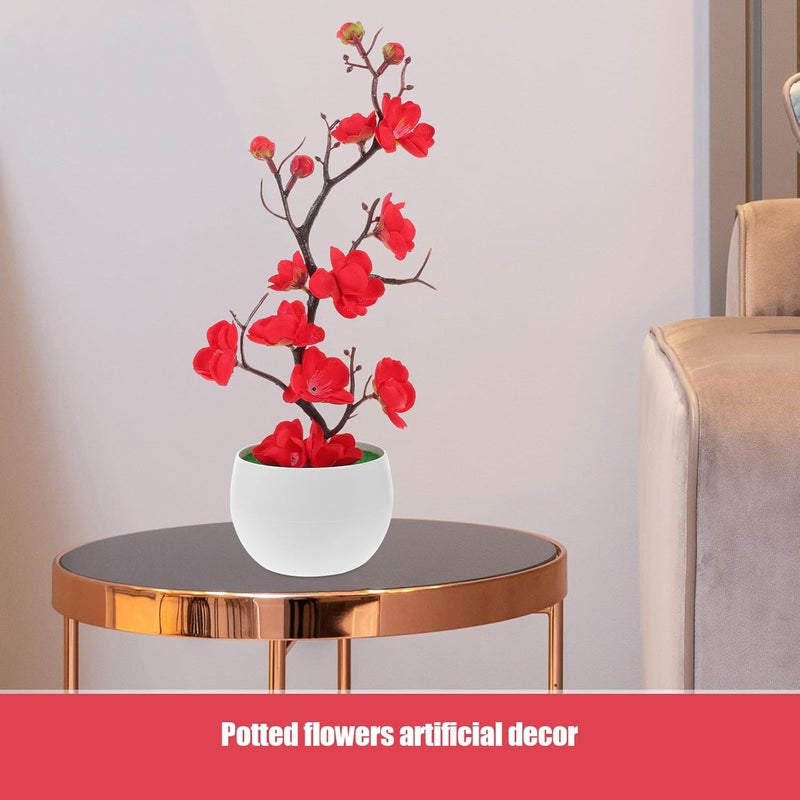 ABOOFAN Artificial Plum Blossom Branches Faux Flowers with Stems Red Simulation Potted Plant Decor for Living Room Indoor Home Accent - Image 3