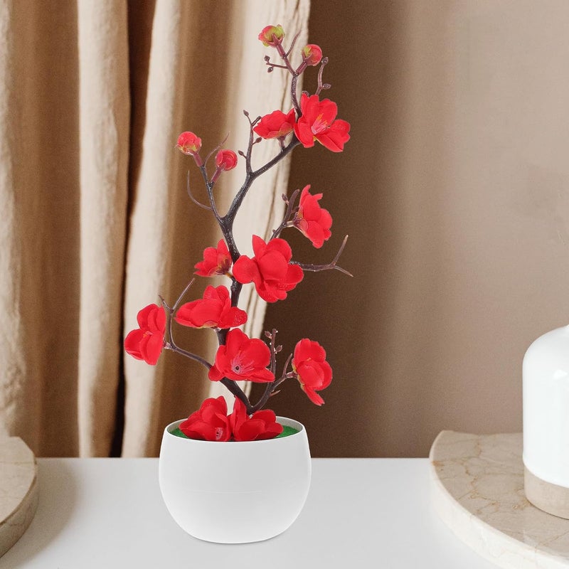 ABOOFAN Artificial Plum Blossom Branches Faux Flowers with Stems Red Simulation Potted Plant Decor for Living Room Indoor Home Accent - Image 5