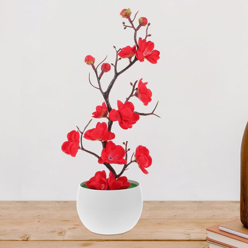 ABOOFAN Artificial Plum Blossom Branches Faux Flowers with Stems Red Simulation Potted Plant Decor for Living Room Indoor Home Accent - Image 4