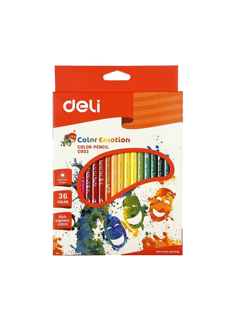 Deli Triangle Soft Basswood Colored Pencil -Rich 36 Color - Image 1