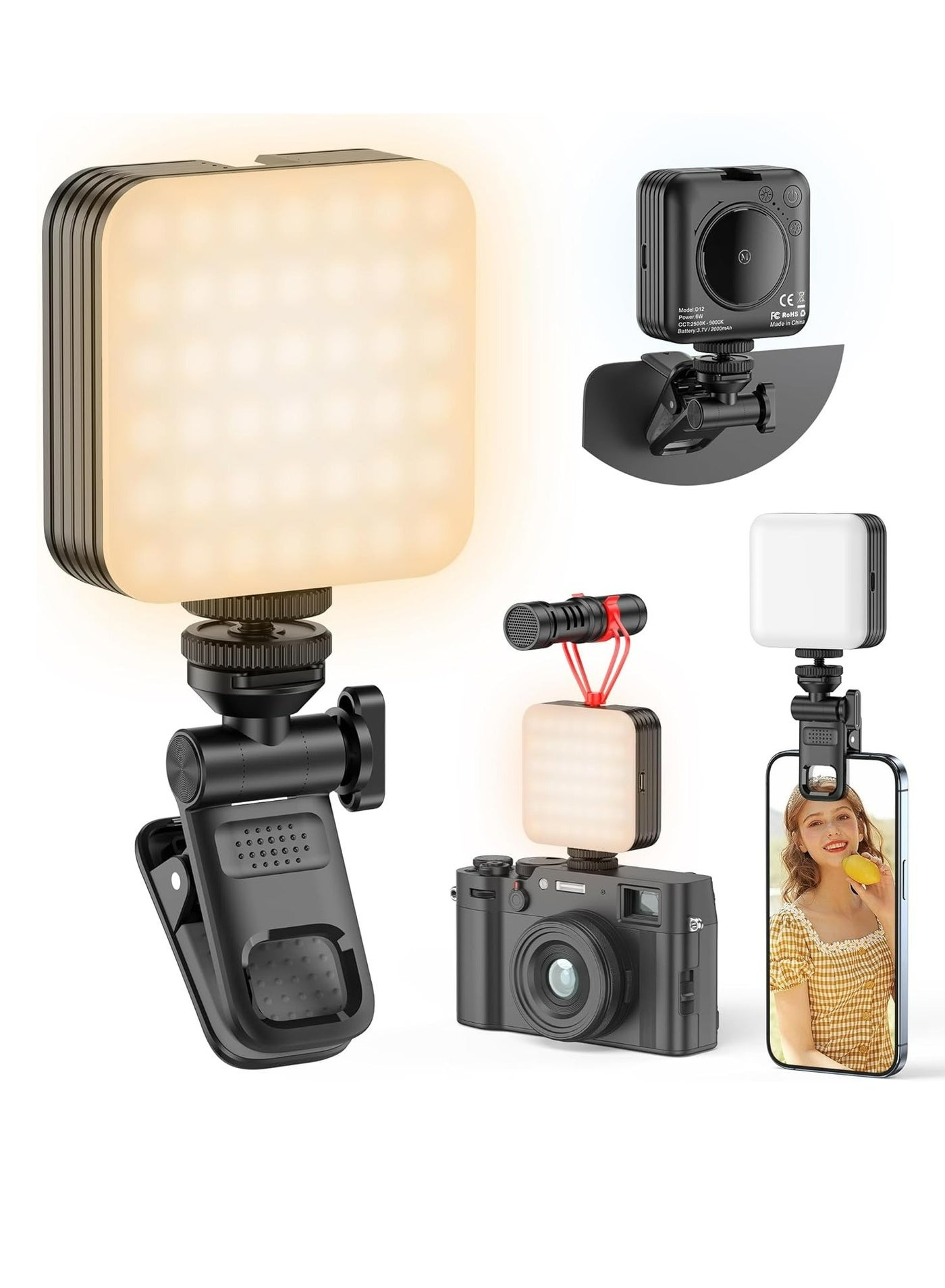 80 LED Selfie Light, Phone Light with Clip & 1/4 in Screw Hole, Portable Light with 3 Light Modes, Rechargeable Clip Fill Video Conference Light Selfie Panel Light for Phone/Camera/iPad/Laptop/TikTok