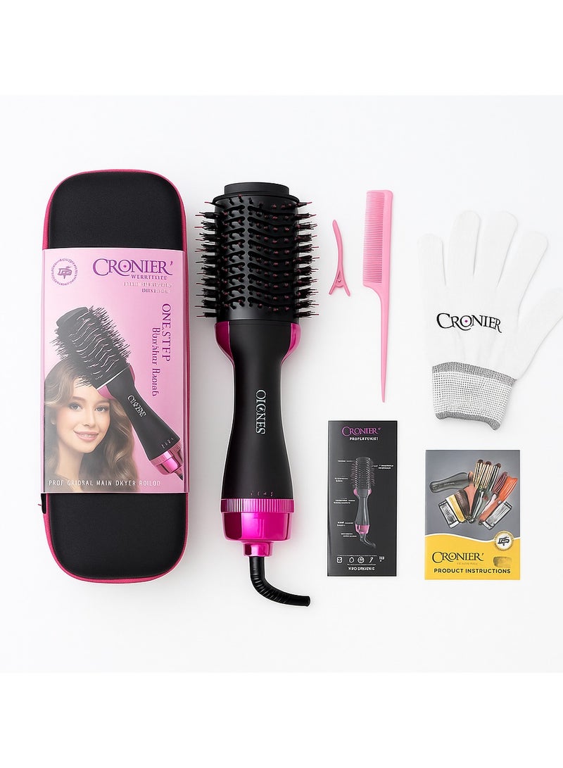 Cronier Kronier CR-8231 Hair Dryer & Styler Brush - 1200 Watts | Hot Air Function | 3 Heat Settings | Oval Design | Includes Thermal Glove, Comb, Clips, Stylish Bag - Dry and Style Hair in One Step with Salon Results  - Image 1