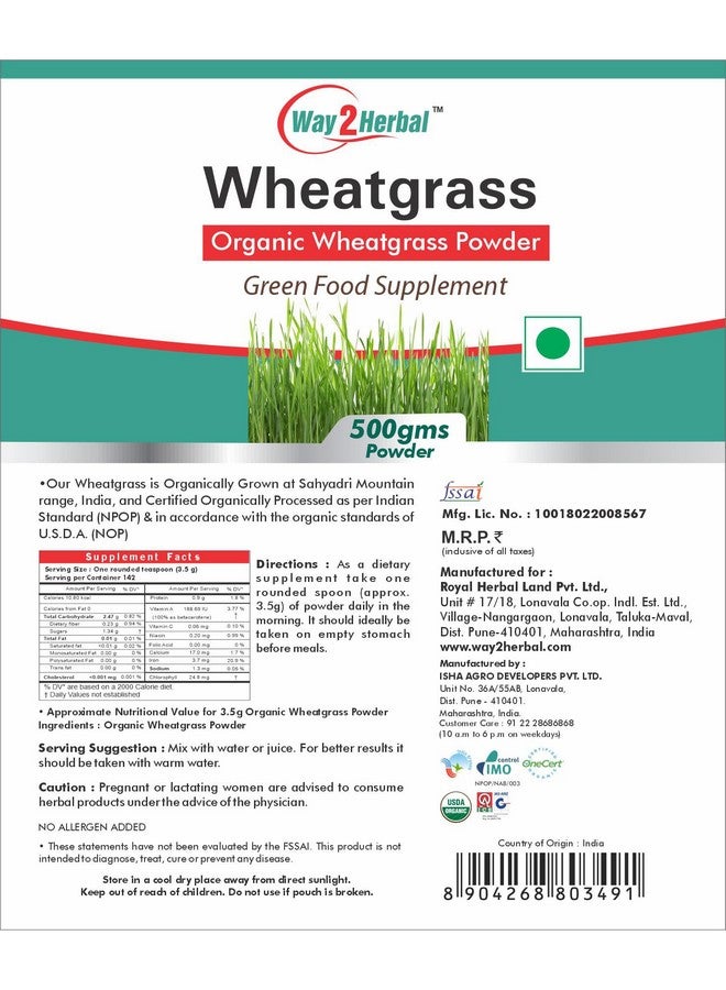 Way2Herbal Wheatgrass Powder (500 Gram Pack of 1) - Image 2