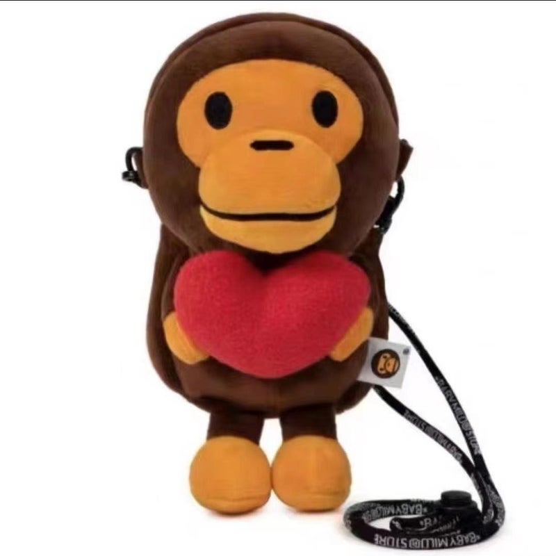 Kids Cartoon Monkey Crossbody Phone Bag with Poly-Cotton Fabric and Color-Blocked Design - Image 4