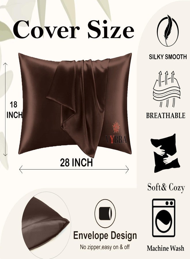 VYBBA Satin Silk Pillow Covers for Hair and Skin Set of 2 Piece with 5 Piece Satin Silk Scrunchies for Women Stylish | Satin Pillow Cover | Silk Pillow Cases 600 TC (Brown) - Image 2