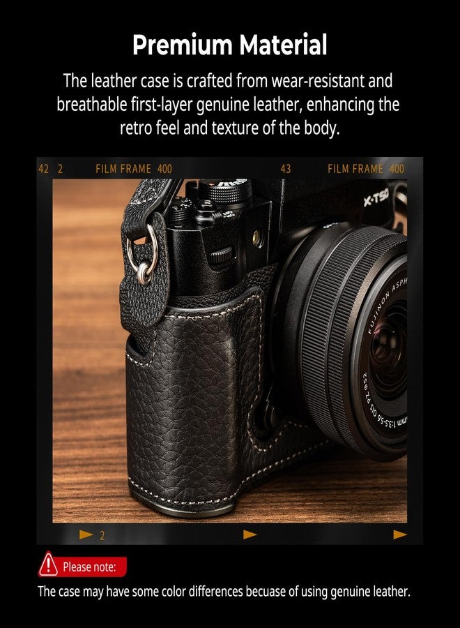 SMALLRIG X-T50 Half Leather Case Kit with Shoulder Strap, Retro Style Leather Camera Half Case with Aluminum Alloy Frame for FUJIFILM X-T50 (Black) - 4709 - Image 5