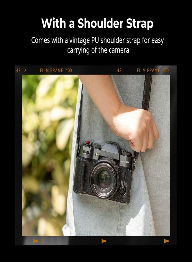 SMALLRIG X-T50 Half Leather Case Kit with Shoulder Strap, Retro Style Leather Camera Half Case with Aluminum Alloy Frame for FUJIFILM X-T50 (Black) - 4709 - Image 4