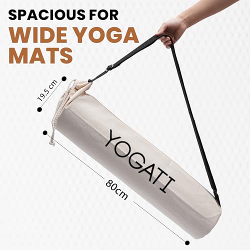 YOGATI® Cotton Yoga Mat Bag with Adjustable Strap | Durable Yoga Bag for Mats, Perfect for Pilates and Fitness Enthusiasts | Can Fit Thick and Even Wide Yoga Mats to Protect and Carry Around - Beige - Image 4
