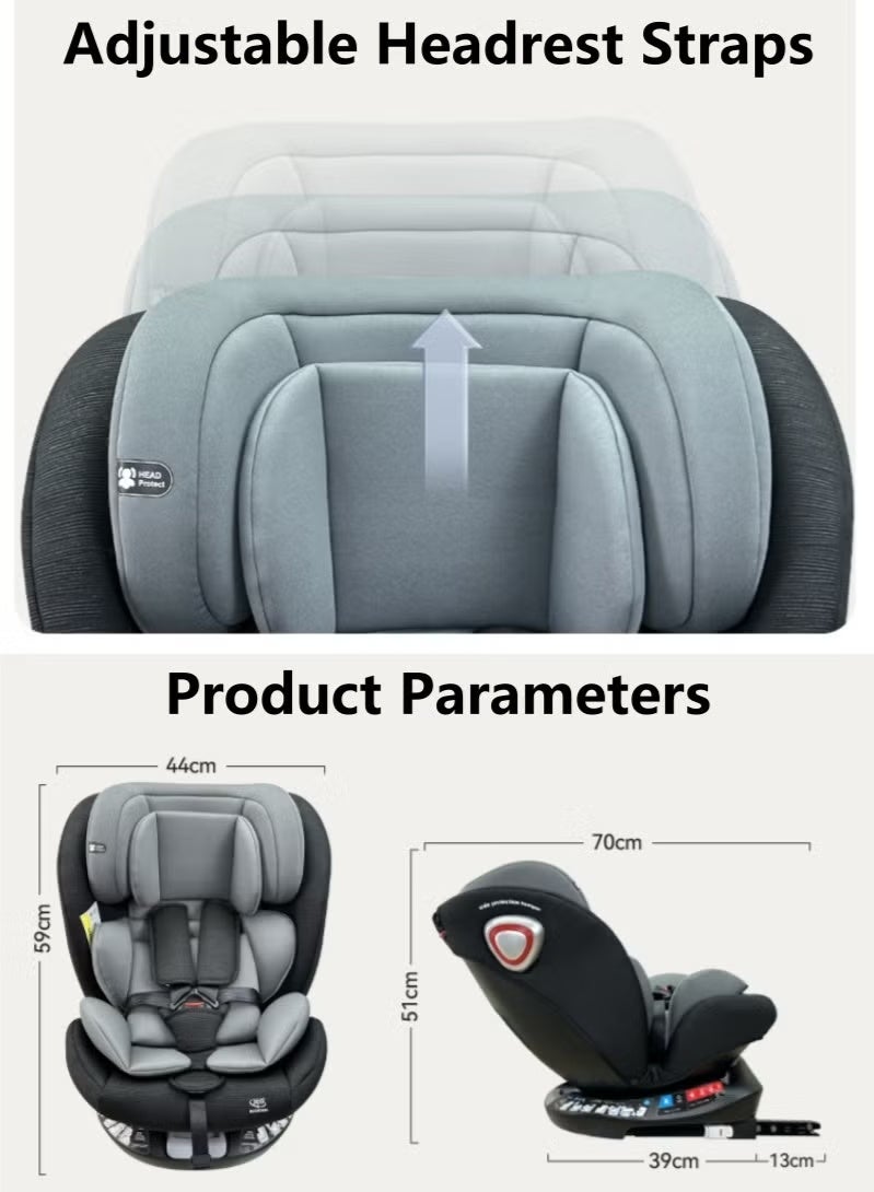 Cheart Baby Infant car seat, Convertible Car Seat, Baby Rotating Car Seats, Intuitive Child Safety Car Seat, 360° Rotating Seat, Rear-Facing or Forward-Facing Car Seat, 0-12 Years old, Gray - Image 3