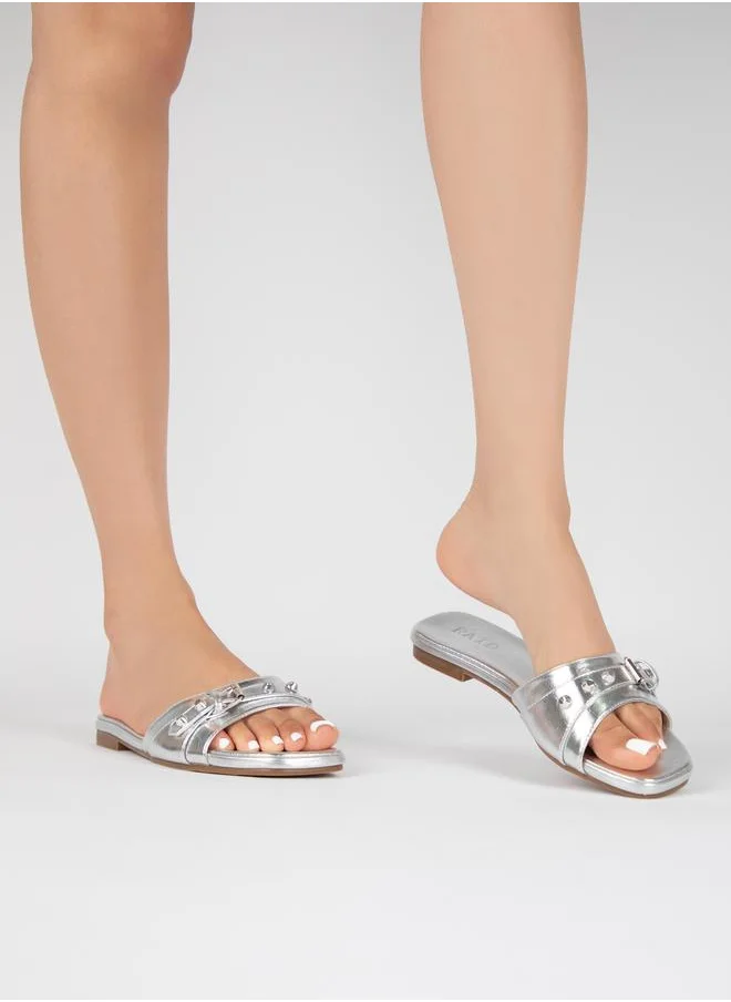 RAID Studded Strap Metallic Flat Sandals by Styli
