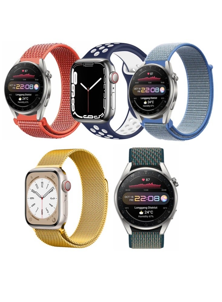 Perfii 5pcs Watchband Bundle Compatible with all Samsung, Huawei, Amazfit, Fitbit and Honor with 20mm band size - Image 1