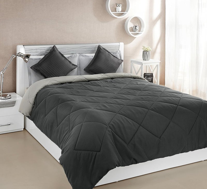 THE HOME TALK THE HOME TALK Cotton Duvet Blanket Bed Comforter Heavy Weight Polyester Filling Ultra Soft Double Bed All Weather Quilt AC Winter Blanket 230X250 CM 200 GSM Black Grey