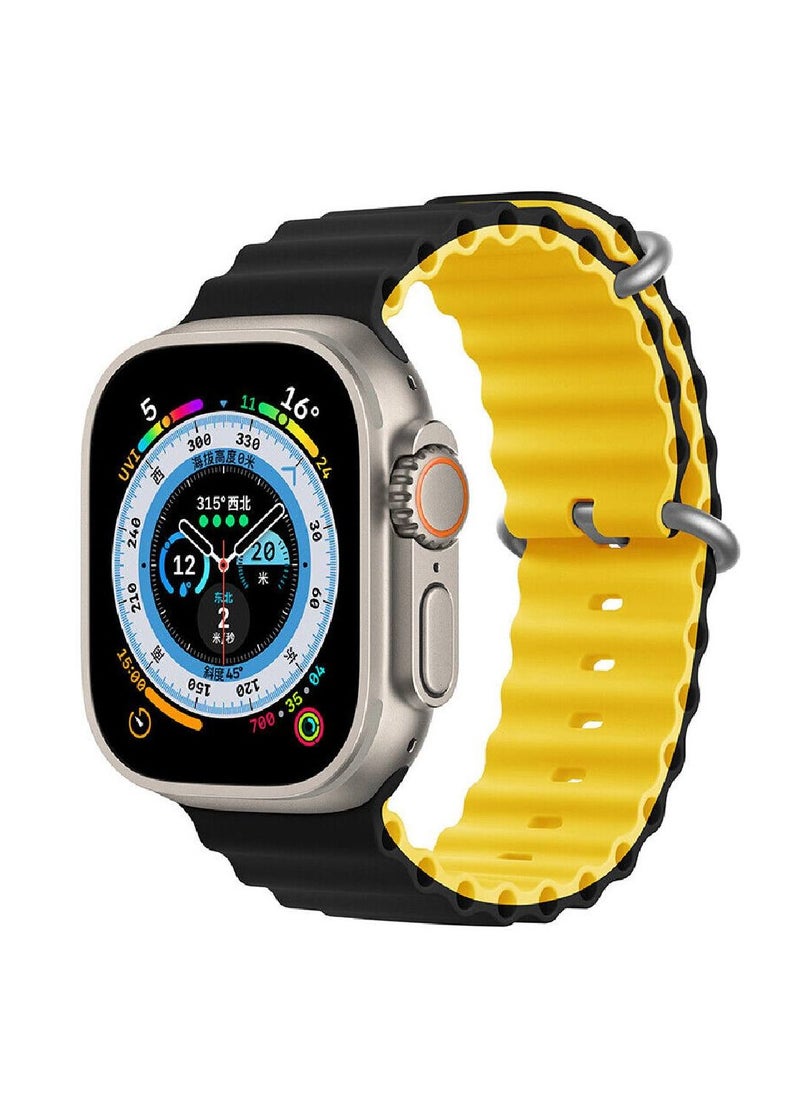 GENNEXT - Ocean Silicone Rubber Watch Band Strap for Apple Watch Ultra 49mm/45mm/44mm/42mm Ocean Dual Colored black/yellow - Image 1