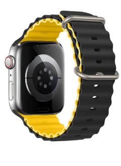 Ocean Silicone Rubber Watch Band Strap for Apple Watch Ultra 49mm/45mm/44mm/42mm Ocean Dual Colored black/yellow