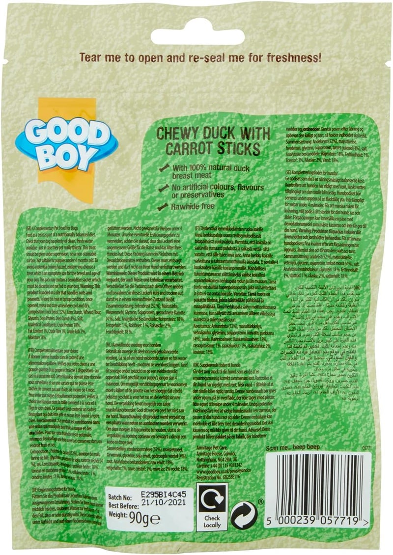Good Boy - Chewy Duck With Carrot Sticks - Dog Treats - Made With 100% Natural Duck Breast Meat - 90 Grams ℮ - Rawhide Free Dog Treats - Case of 10 - Image 3