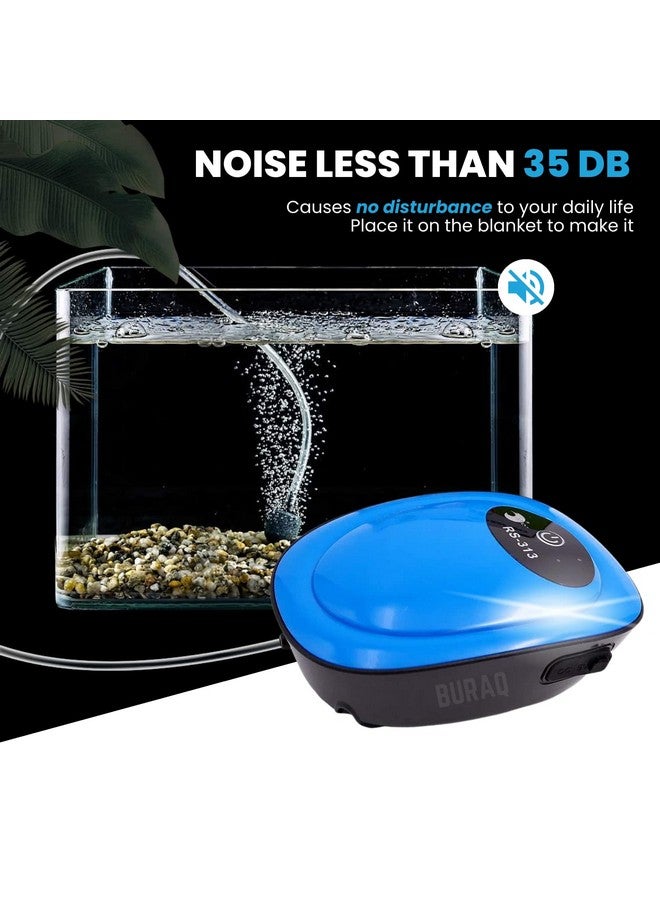 BURAQ Usb Rechargeable Aquarium Ultra Silent Air Pump Ac/Dc Dual Speed Air Bubbler For Fish Tank Aquarium Oxygen Pump Motor With Airline Tube & Air Stone (Power- 1W - Bu-313,5 Liters_Per_Minute) - Image 3