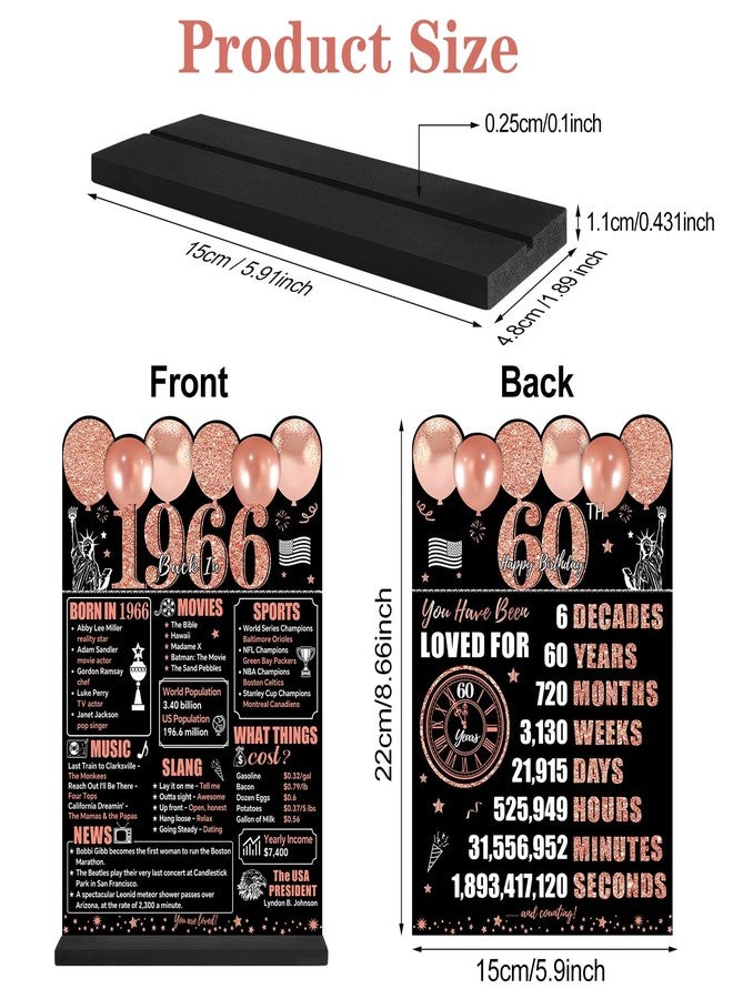 Guiruiy Rose Gold 60th Birthday Decorations for Women, Two-Sided Vintage 60 Back in 1966 Theme Poster Wooden Table Sign with Stand, Sixty Years Old Bday Centerpieces Display Holder for Table Decor - Image 2