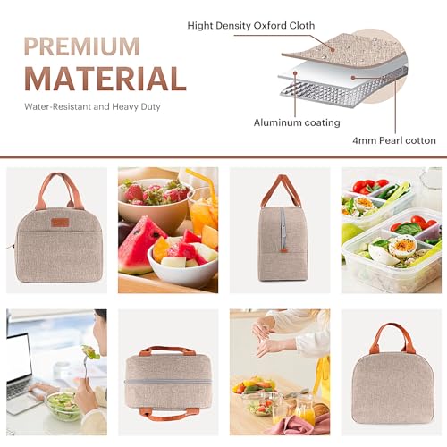 Easyfun Lunch Bag for Women & Men Adult Insulated Lunch Box, Small Leakproof Cooler Food Lunch Containers Reusable High Capacity Lunch Tote Bags for Work, Travel, Outdoor (KHAKI) - Image 5