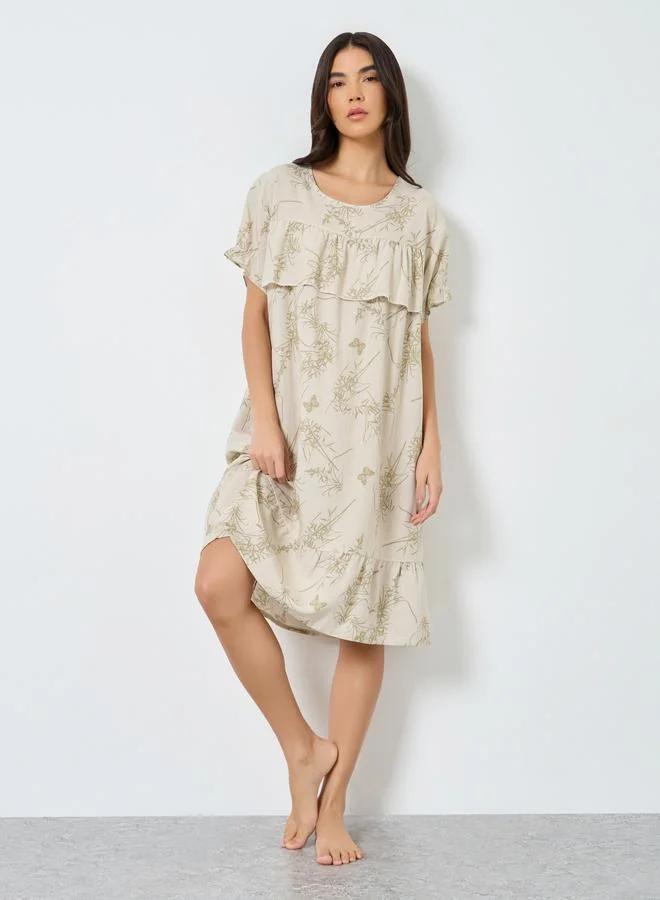 Take Two Take Two Ruffled Graphic Print Nightdress