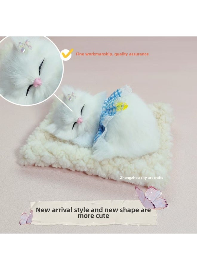 Generic - Bamboo Charcoal Cloth Pad Simulation Cats Cats Calling Car Decoration Ornaments Simulation Animals Simulation Flower Basket Cats-Color:Gray Bamboo Charcoal Cloth Pad + Blue Skirt Cat Can Bark - Image 1