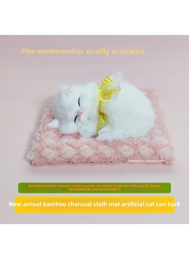 Generic - Bamboo Charcoal Cloth Pad Simulation Cats Cats Calling Car Decoration Ornaments Simulation Animals Simulation Flower Basket Cats-Color:Gray Bamboo Charcoal Cloth Pad + Blue Skirt Cat Can Bark - Image 1