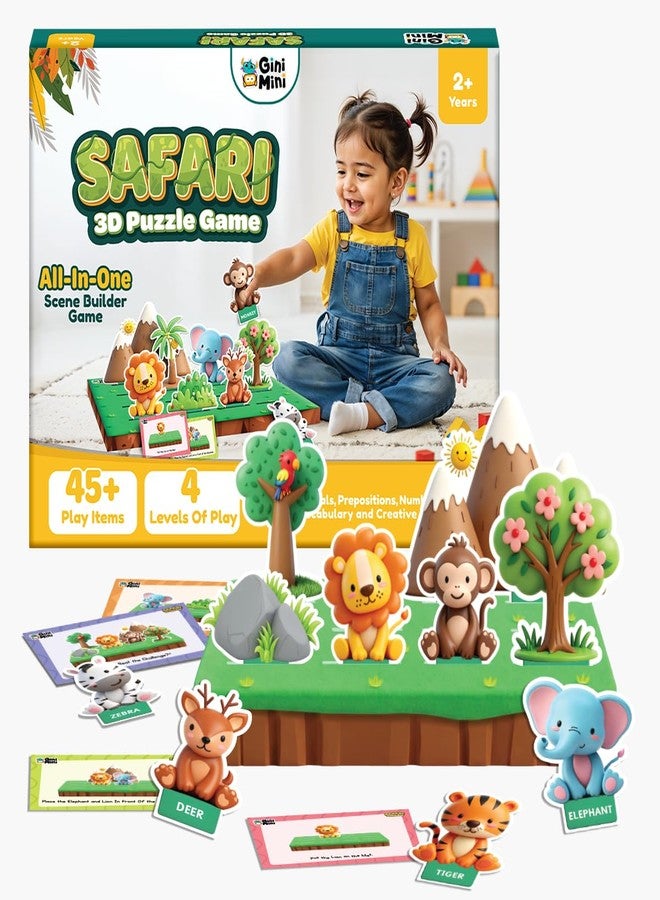 GiniMini Safari 3D Puzzle Game for Toddlers 2+ | Montessori Educational Scene Builder with Animals | 45+ Pieces | Screen-Free Learning Toy for Preschool Kids - Image 2