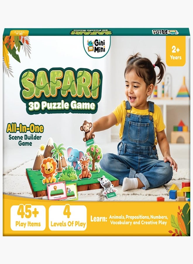GiniMini Safari 3D Puzzle Game for Toddlers 2+ | Montessori Educational Scene Builder with Animals | 45+ Pieces | Screen-Free Learning Toy for Preschool Kids - Image 1