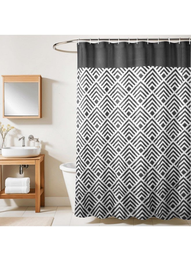 HOMETHREADS HOMETHREADS Embrace Luxury with Our 6.5-Feet Long Premium Polyester Shower Curtain with 12 Hooks for a Lavish Bathroom Ambiance | Stylish, Splendid, and Perfectly Sized (Black_Triangle, 180x200cm)  - Image 1