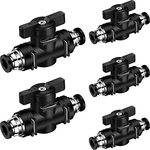 Flutesan 5 Pcs 1/4" x 1/4" OD Push to Connect Pneumatic Ball Valve PVC Air Flow Control Valve Quick Connect Tube Fittings Air Line Hose Fittings - Image 1