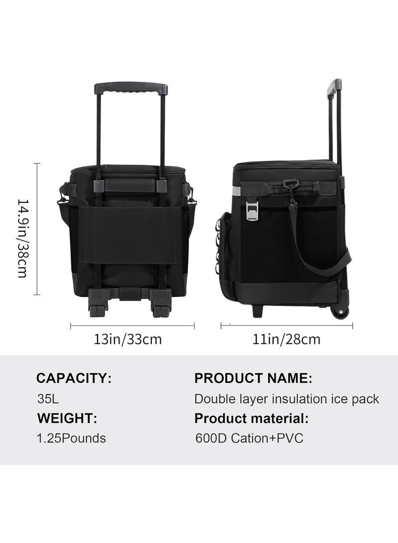 حقيبة تبريد محمولة بعجلات سعة 35 لترًا - حقيبة معزولة قابلة للطي للطعام والمشروبات - خفيفة الوزن وسهلة الحمل للنزهات والشاطئ والتخييم والمغامرات الخارجية - Image 2