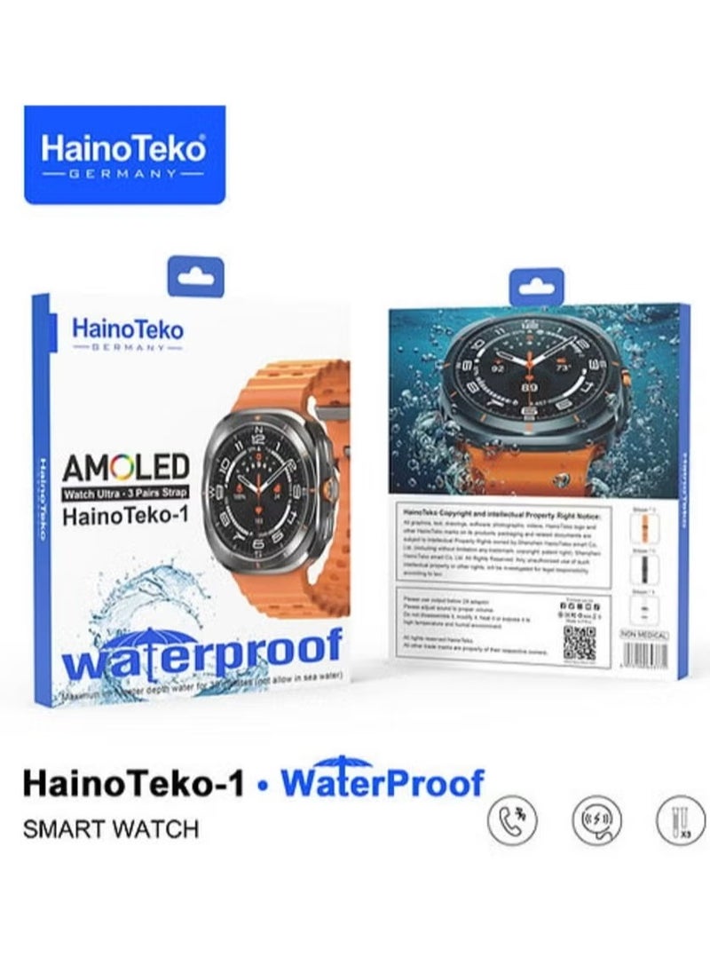 Haino Teko - Ultra Waterproof Smartwatch with AMOLED Display | 3 Pairs of Straps, Fitness Tracker, Heart Rate Monitor, Sleep Tracking, Bluetooth Calling, Stylish Design for Men - Image 1