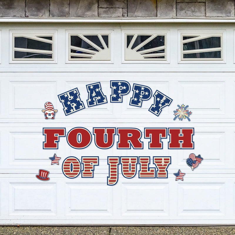 Whaline 23Pcs 4th of July Patriotic Garage Door Magnets Sticker Happy Magnet Decal Refrigerator Sticker American Flag Theme Garage Decal for Independence Day Party Supplies Home Decor