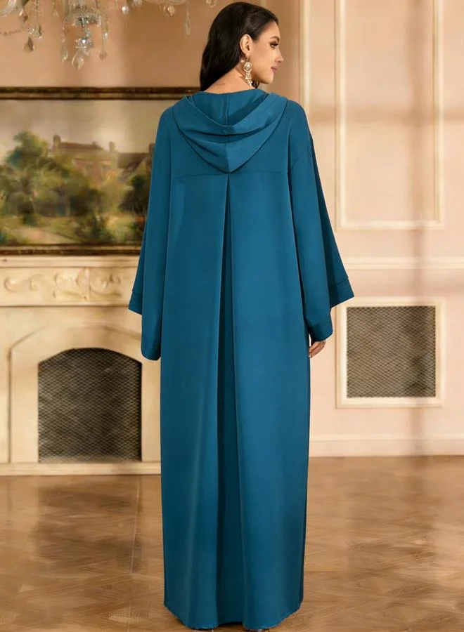 Take Two Teal Solid Jalabiya with Hood