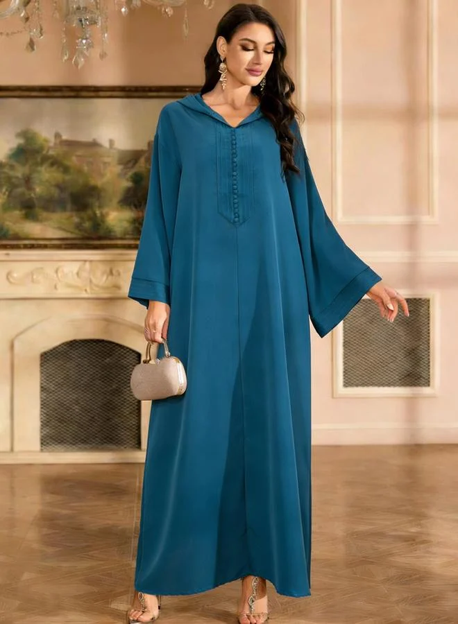 Take Two Teal Solid Jalabiya with Hood