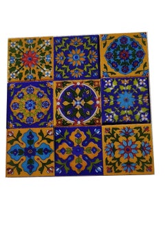 Shiv Kripa Blue Pottery Shiv Kripa Blue Pottery Home Decorative Ceramic Wall Hanging Tile Design Flooring Tiles Floral Kitchen Washroom Mosaic Furniture Tile Handmade Backsplash 2 x 2 Inches Pack of 9 Multicolor 