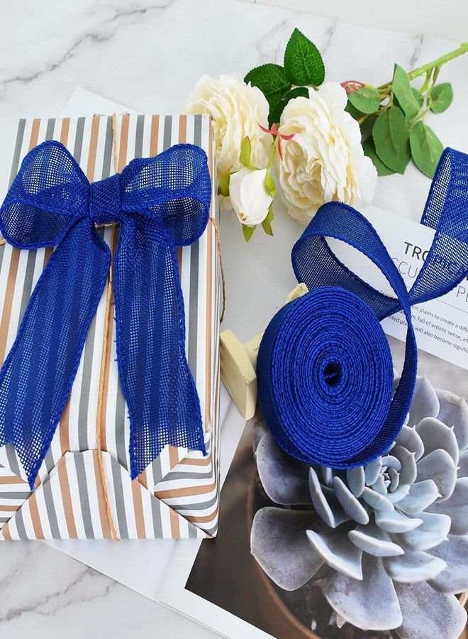 TONIFUL Burlap Royal Blue Wired Ribbon, 1 1/2 inch 10 Yard Jute Ribbon for Decoration Bows Tree Toppers Ribbons Craft Gift Wrapping Wreath Sewing, for Winter Christmas Wreath Decor - Image 4