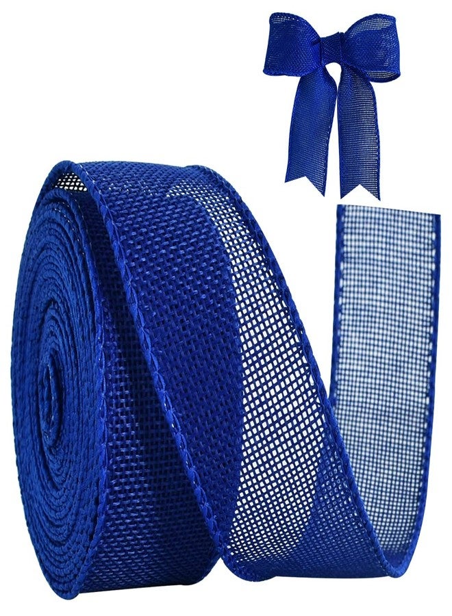 TONIFUL Burlap Royal Blue Wired Ribbon, 1 1/2 inch 10 Yard Jute Ribbon for Decoration Bows Tree Toppers Ribbons Craft Gift Wrapping Wreath Sewing, for Winter Christmas Wreath Decor - Image 1
