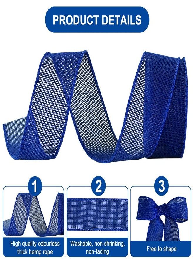 TONIFUL Burlap Royal Blue Wired Ribbon, 1 1/2 inch 10 Yard Jute Ribbon for Decoration Bows Tree Toppers Ribbons Craft Gift Wrapping Wreath Sewing, for Winter Christmas Wreath Decor - Image 3