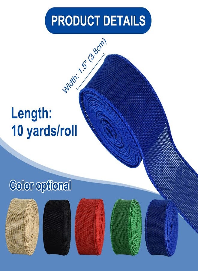 TONIFUL Burlap Royal Blue Wired Ribbon, 1 1/2 inch 10 Yard Jute Ribbon for Decoration Bows Tree Toppers Ribbons Craft Gift Wrapping Wreath Sewing, for Winter Christmas Wreath Decor - Image 2
