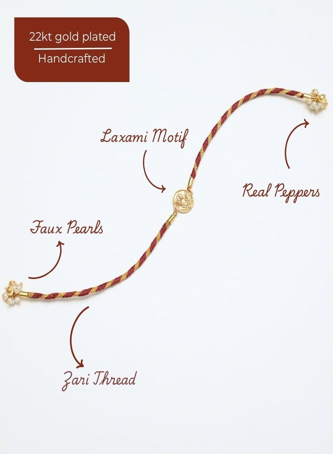 Tangerine 22k gold plated Devi Rakhi | Divine Goddess-Inspired Rakhi for Brother | Spiritual Raksha Bandhan Thread - Image 2