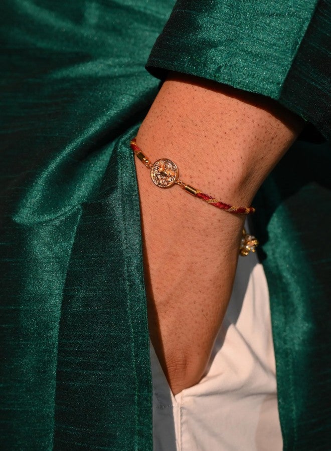 Tangerine 22k gold plated Devi Rakhi | Divine Goddess-Inspired Rakhi for Brother | Spiritual Raksha Bandhan Thread - Image 4