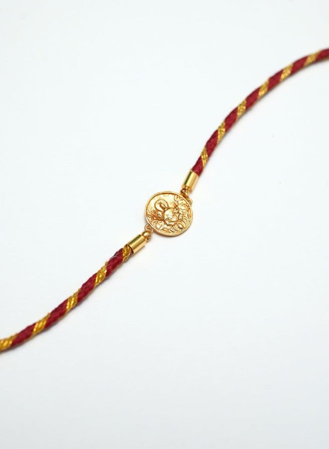Tangerine 22k gold plated Devi Rakhi | Divine Goddess-Inspired Rakhi for Brother | Spiritual Raksha Bandhan Thread - Image 3