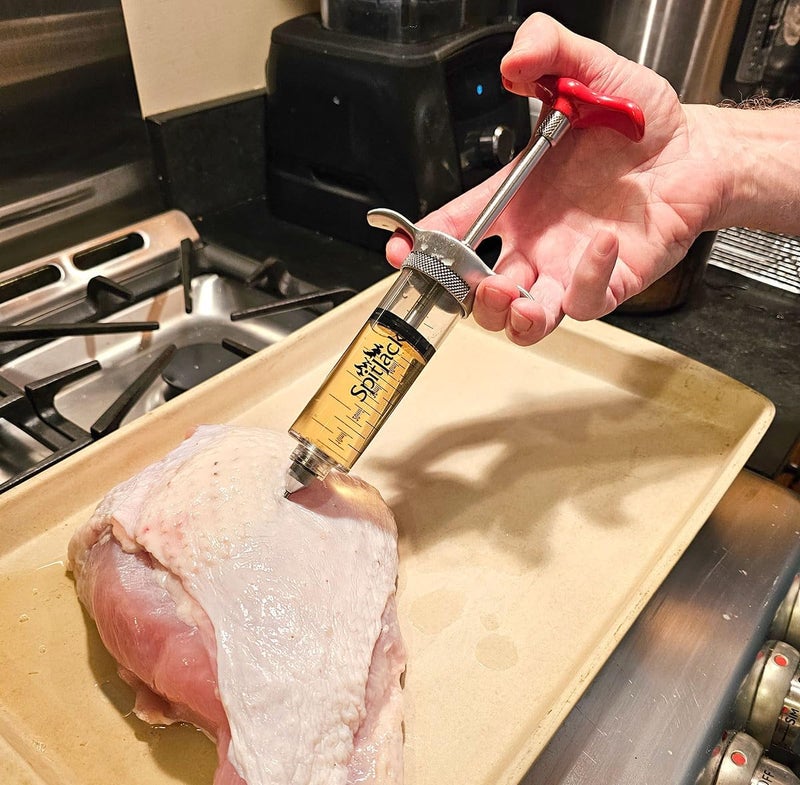 SPITJACK SHOT XL Meat Injector Syringe for Smoking. Turkey Marinade and Brisket Flavor Injection Kit. BBQ Accessories and Cooking Gift for Men. Stainless Steel 4 Needles, Case, 70ml Capacity. - Image 4