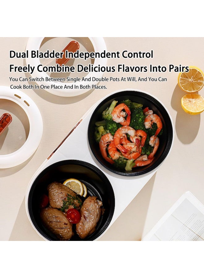 دينكس جهاز طهي كهربائي ذكي متعدد الوظائف DX3901 من دينكس بوعاء مزدوج غير لاصق سعة 1 لتر + 1 لتر، ويتميز بتسخين سريع ومؤقت، وهو مثالي لتحضير الحساء واليخنات والعصيدة بحجم صغير - Image 2