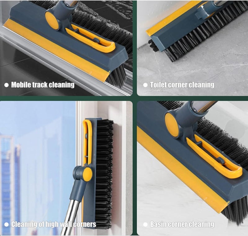 NORIDY 3 in 1 V-Shaped Corner Floor Cleaning Bathroom Brush with Wiper and Tweezers,180° Rotatable Long Handle Floor Cleaner Bristles for Tile Kitchen Bathroom Scrubber for Shower Floor Scraper - Image 4